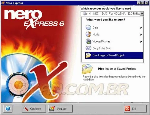 Nero Express Disc Burning Screen