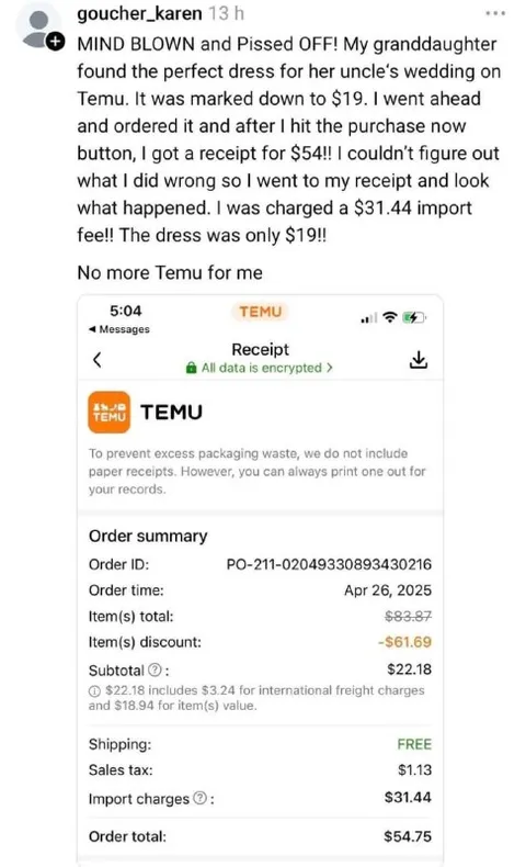 Temu Receipt Surprise
