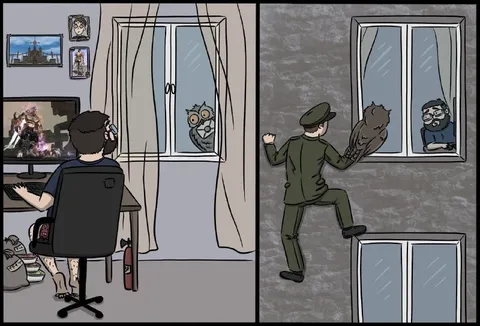 Сова наблюдает за геймером