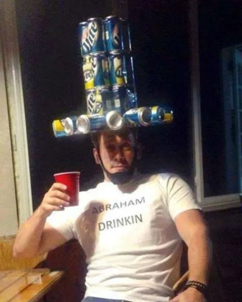 Abraham Drinking Beer Hat