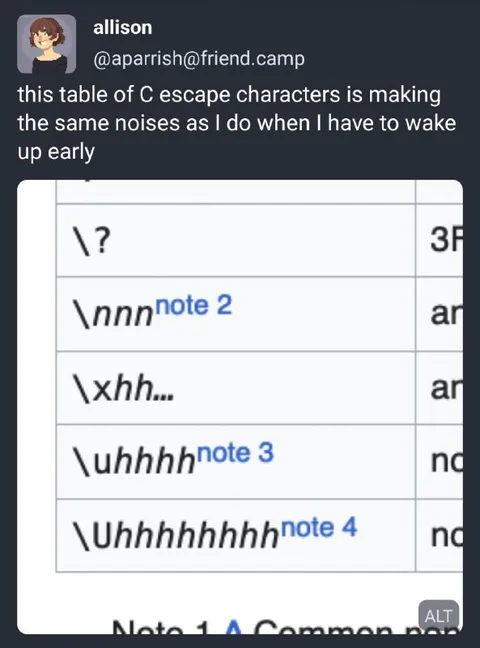 C escape characters waking up