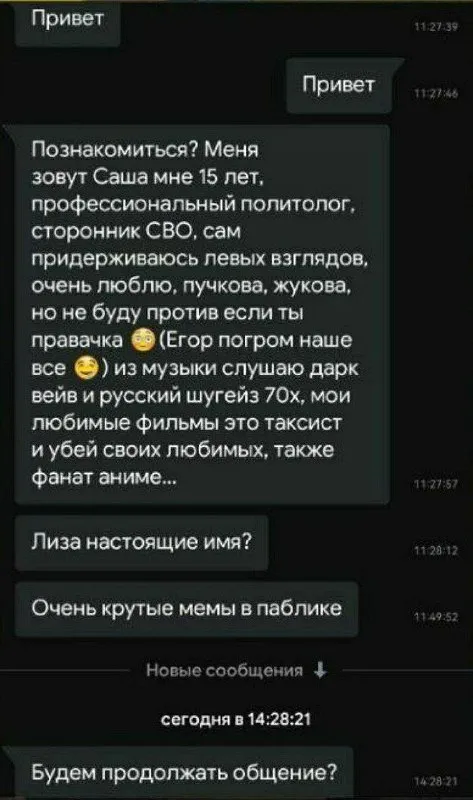 Анкета Саши и молчание