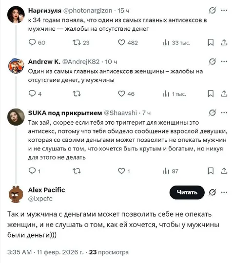 Антисекс и жалобы на деньги