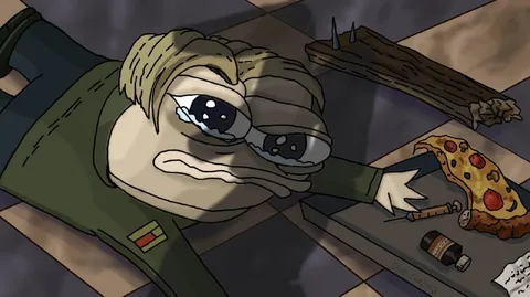 Грустный Пепе с пиццей