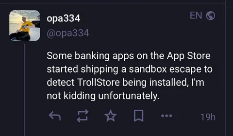 Banking Apps Detect TrollStore