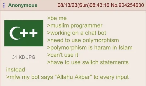 Muslim Programmer Avoids Polymorphism