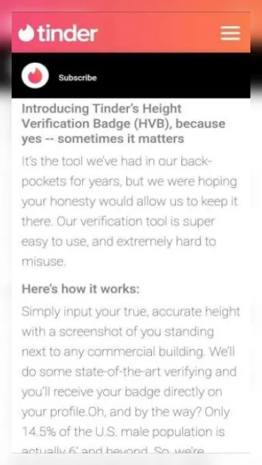 Tinder Height Verification Badge