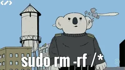 Коала запускает sudo rm -rf /*