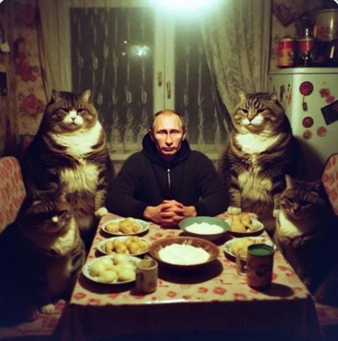 Путин за столом с котами