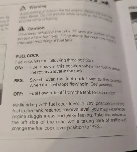 Motorcycle Fuel Reserve Instructions