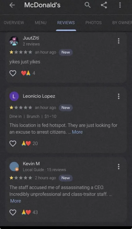 McDonald's One-Star Arrest Reviews
