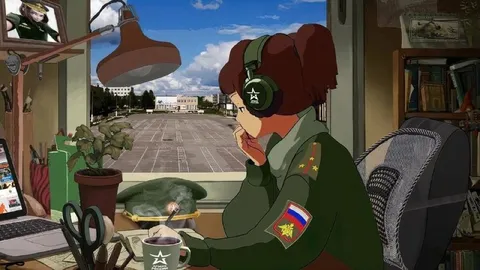 Девушка в форме слушает музыку
