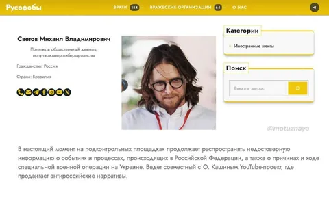 Профиль Светова с обвинениями