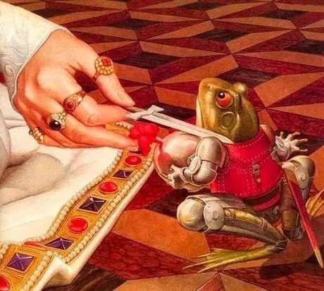 Робот-лягушка встречает руку