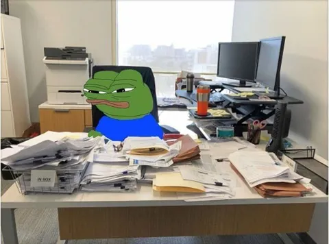 Overwhelmed Pepe at Work