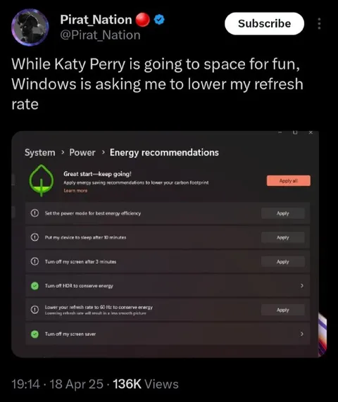 Windows Asks for Lower Refresh Rate