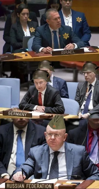 UN Delegates in Nazi Helmets