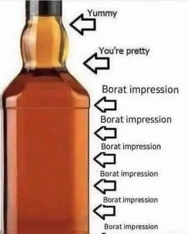 Bottle Says Borat Impression