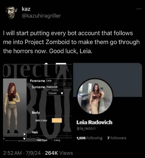 Bot Account Sent to Project Zomboid