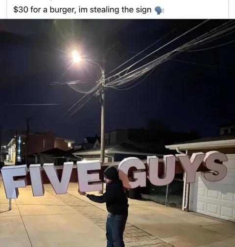 Stealing the Five Guys Sign