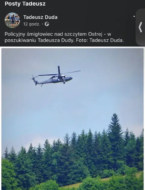 Śmigłowiec szuka Tadeusza Dudy