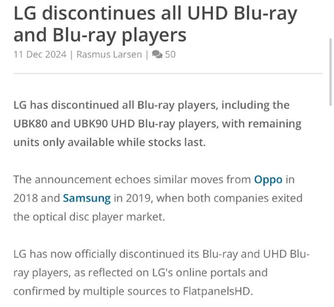 LG Discontinues Blu-ray Players