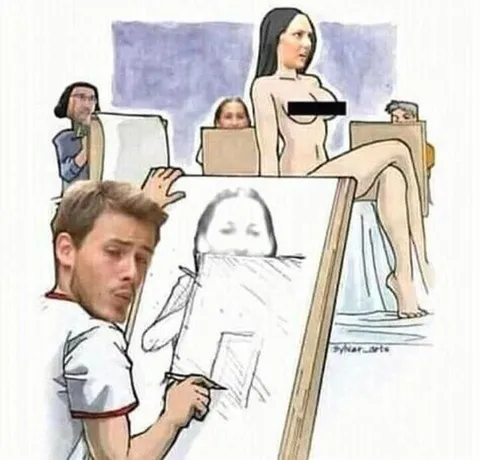 Художник рисует обнажённую модель