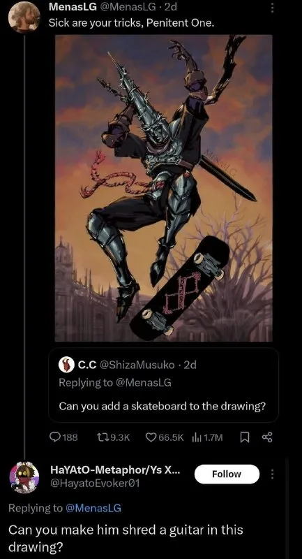 Penitent One Skateboard Drawing