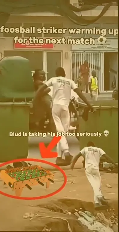 Foosball Striker Takes It Seriously