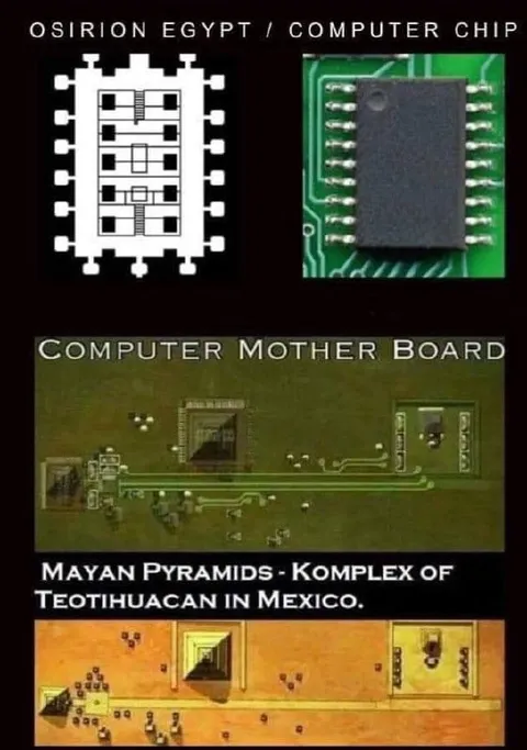 Computer Chip Ancient Pyramid Comparison