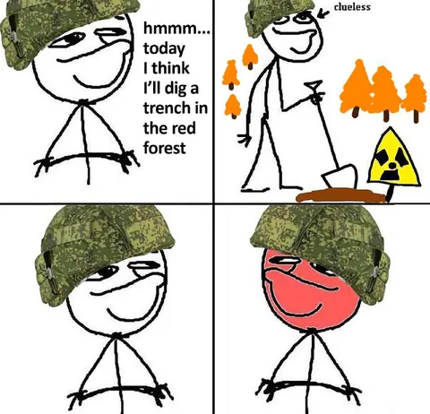 Clueless Soldier Digs in the Red Forest