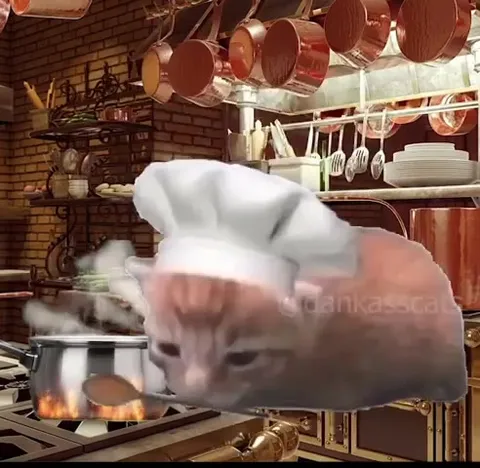 Кот-повар готовит пиццу