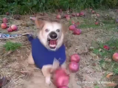 Собака взрывается яблоками