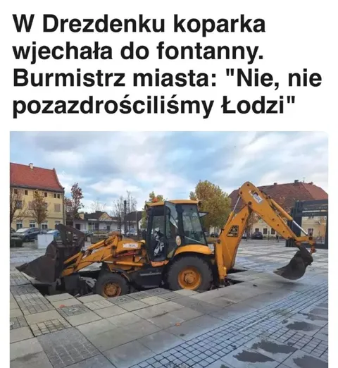 Koparka wjechała do fontanny