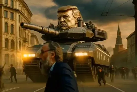 Трамп-танк преследует бегущих