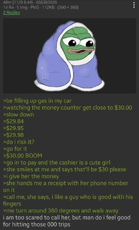 Pepe Pays for Gas with His Fingers