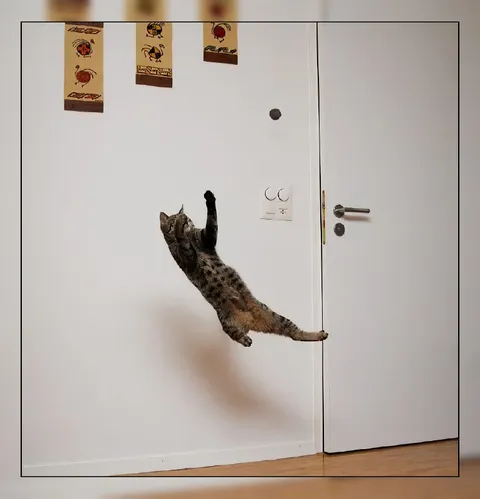 Кот летит к двери