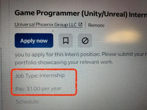 Game Programmer Internship Pays $1