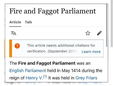 Fire and Faggot Parliament Wikipedia Hoax