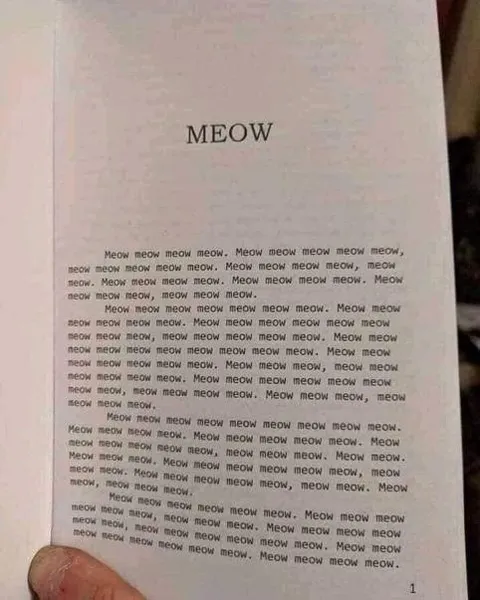 Book Page Full of Meows