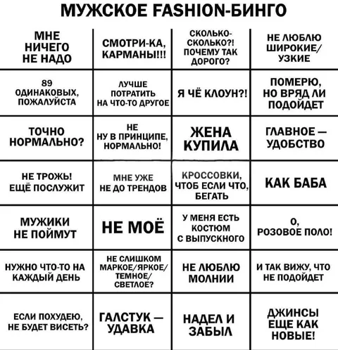 Мужское fashion-бинго
