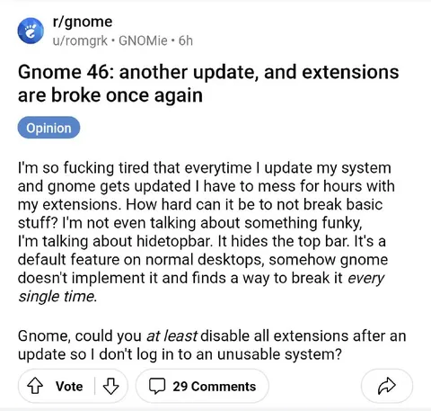 Gnome updates break extensions again