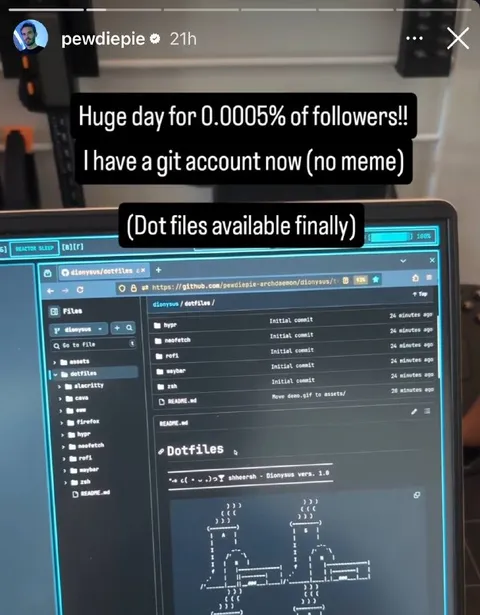 PewDiePie Finally Has a Git Account