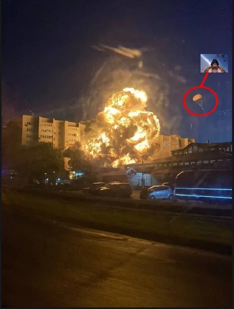 Парашют на фоне взрыва
