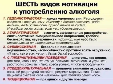 Шесть видов мотивации к алкоголю