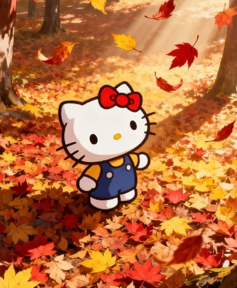 Hello Kitty в осеннем лесу