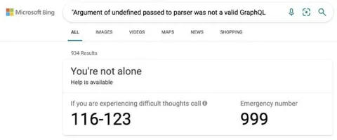 GraphQL Error Mental Health Hotline