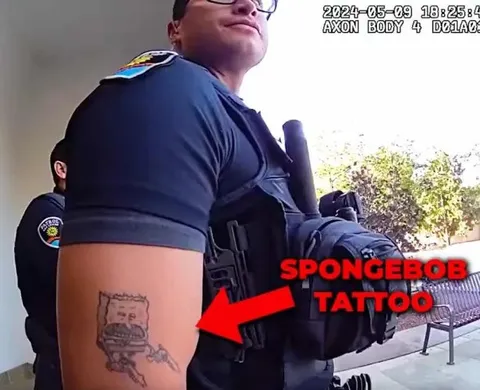 Police Officer with SpongeBob Tattoo