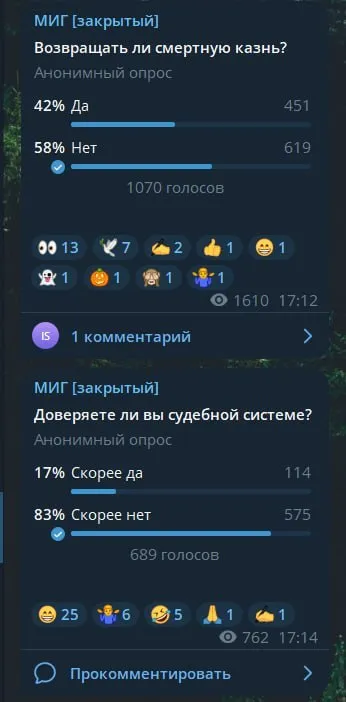Опрос о смертной казни и доверии