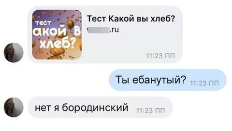 Ты ебанутый? Нет, я бородинский